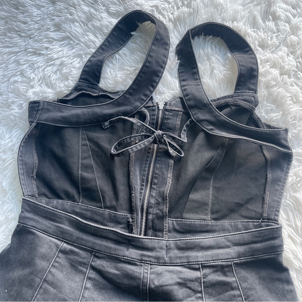 Free People We the Free Curvy 2nd Ave Bootcut Fit Black Denim Jumpsuit - Picture 10 of 12